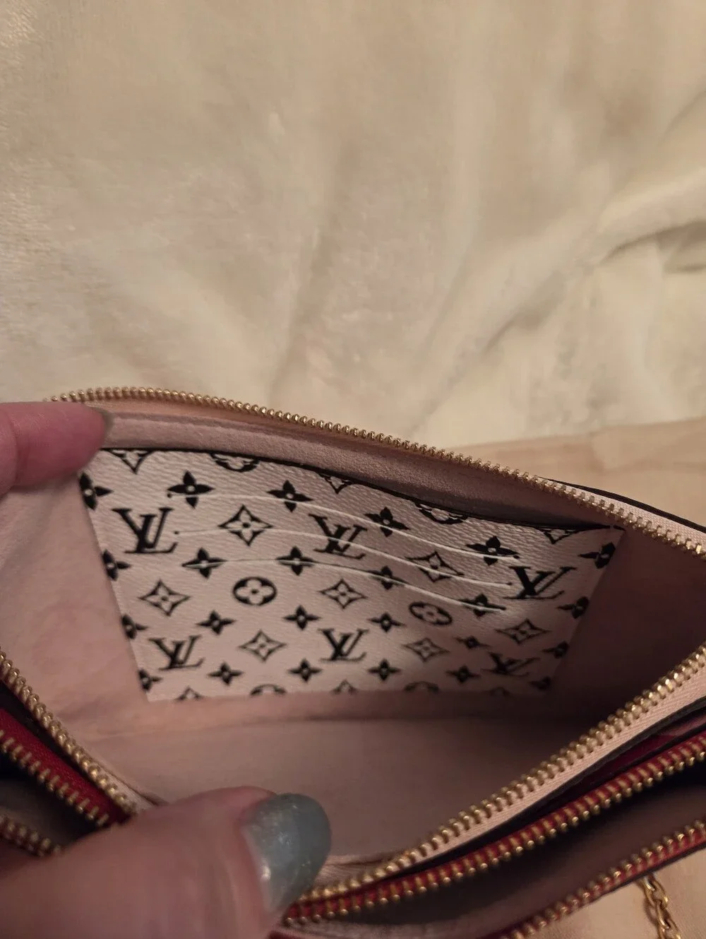 Authentic LV Double Zip Pochette Giant Monogram Pink Red White Crossbody Bag